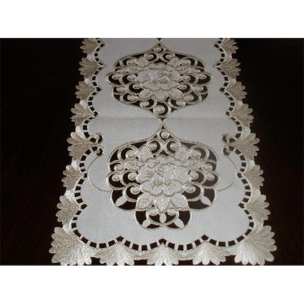 Tapestry Trading Tapestry Trading RC0446-1454 14 x 54 in. Embroidered Roses And Lacy Cutwork Table Runner; Ivory RC0446/1454 - main